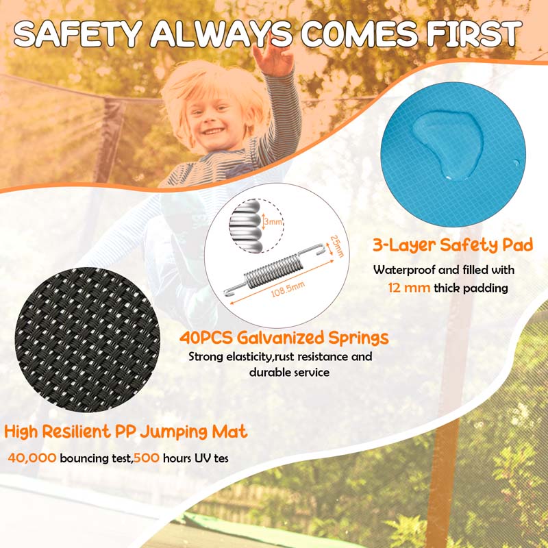 6FT 3-in-1 Rectangle Trampoline with Swing, Horizontal Bar & Safety Enclosure Net, ASTM Approved Toddler Trampoline for Indoor Outdoor