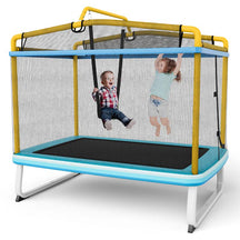 6FT 3-in-1 Rectangle Trampoline with Swing, Horizontal Bar & Safety Enclosure Net, ASTM Approved Toddler Trampoline for Indoor Outdoor
