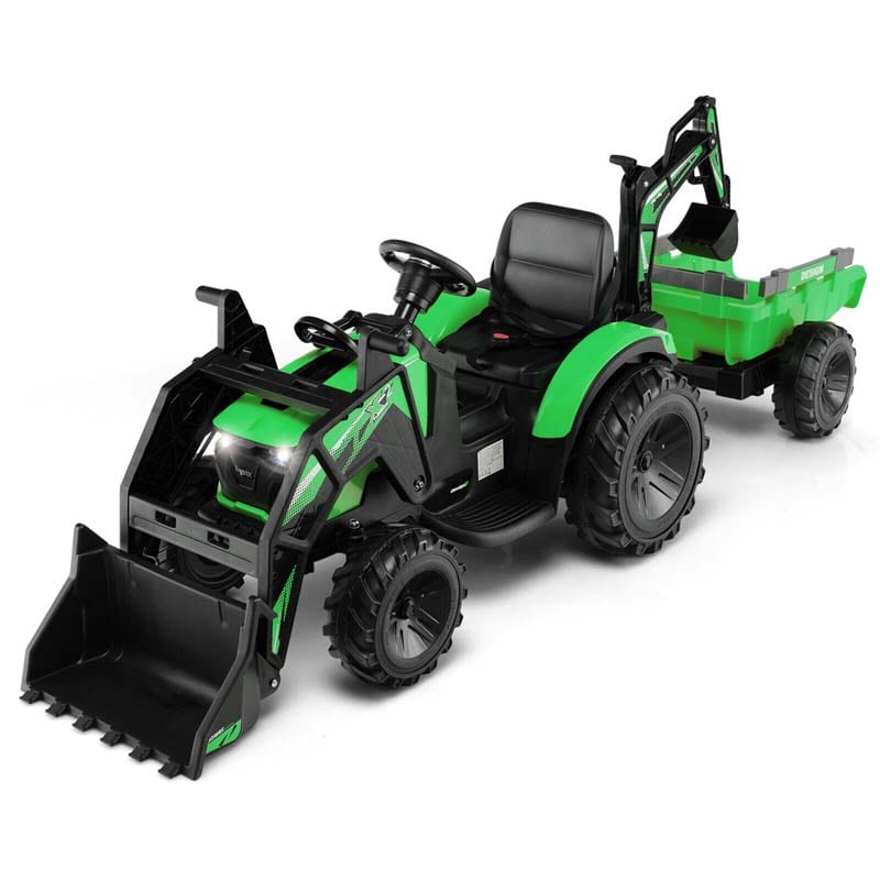12V 3-in-1 Kids Ride On Tractor Excavator Bulldozer with Remote Control, Trailer & Shovel, Battery Electric Construction Vehicle for Ages 3-8