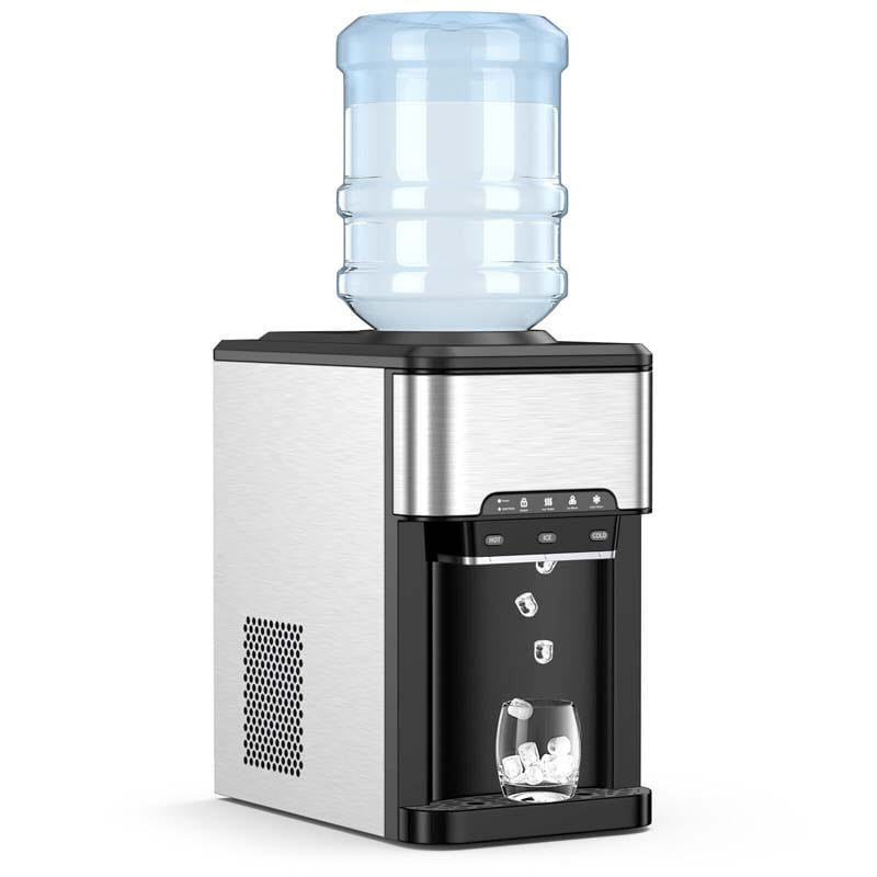 3-in-1 Countertop Water Dispenser with Ice Maker 48LBS/24H, 5 Gallon Bottle Top-Loading Hot/Cold Water Cooler Dispenser w/ Ice Machine for Home Office