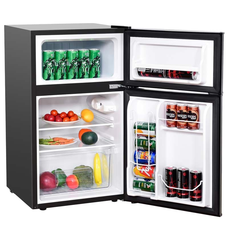 2-Door Mini Fridge with Freezer, 3.2 Cu.Ft Compact Refrigerator with Removable Glass Shelves & Mechanical Control for Dorm, Apartment