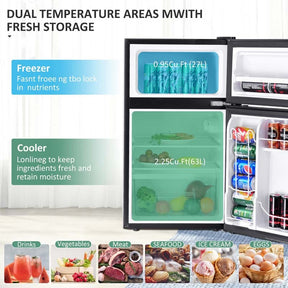 2-Door Mini Fridge with Freezer, 3.2 Cu.Ft Compact Refrigerator with Removable Glass Shelves & Mechanical Control for Dorm, Apartment