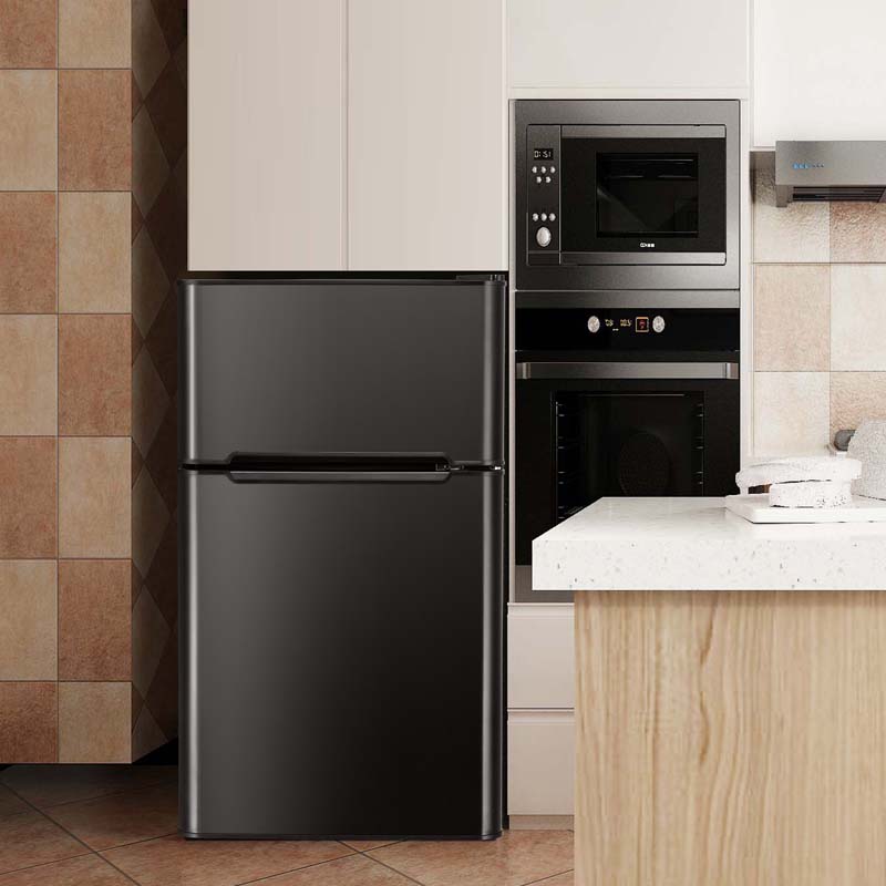 2-Door Mini Fridge with Freezer, 3.2 Cu.Ft Compact Refrigerator with Removable Glass Shelves & Mechanical Control for Dorm, Apartment
