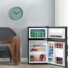 2-Door Mini Fridge with Freezer, 3.2 Cu.Ft Compact Refrigerator with Removable Glass Shelves & Mechanical Control for Dorm, Apartment