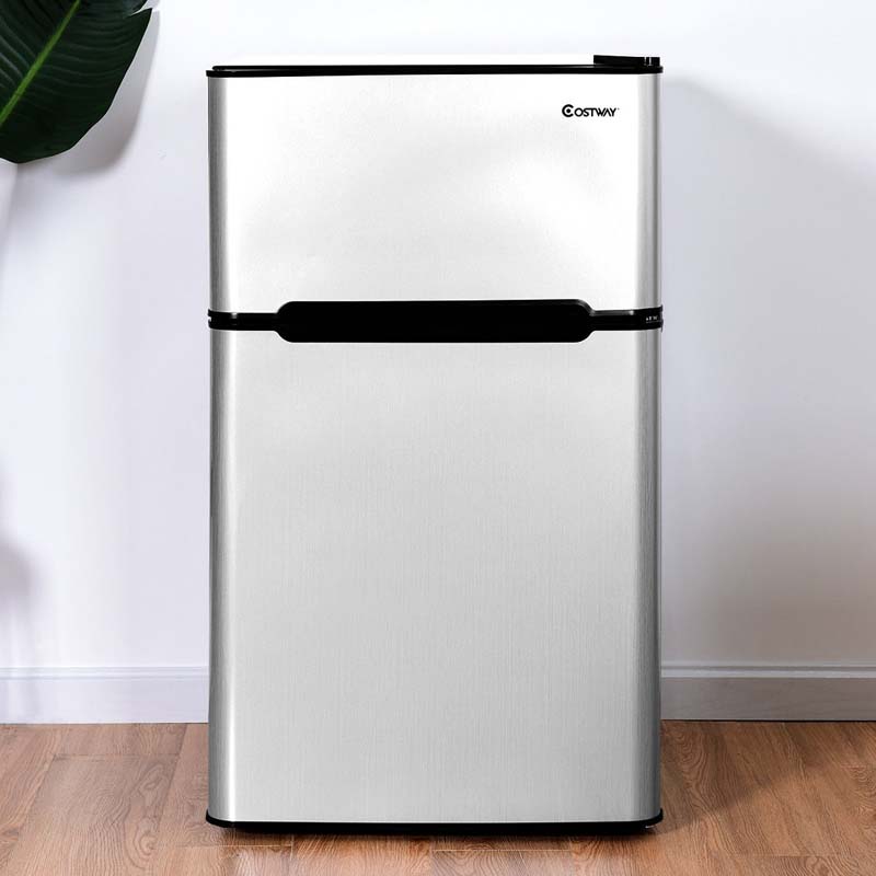 2-Door Mini Fridge with Freezer, 3.2 Cu.Ft Compact Refrigerator with Removable Glass Shelves & Mechanical Control for Dorm, Apartment