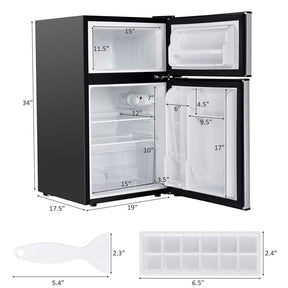2-Door Mini Fridge with Freezer, 3.2 Cu.Ft Compact Refrigerator with Removable Glass Shelves & Mechanical Control for Dorm, Apartment
