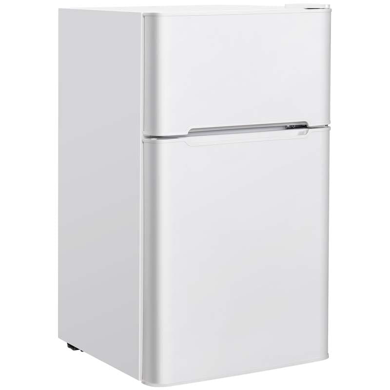 2-Door Mini Fridge with Freezer, 3.2 Cu.Ft Compact Refrigerator with Removable Glass Shelves & Mechanical Control for Dorm, Apartment