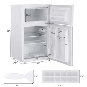 2-Door Mini Fridge with Freezer, 3.2 Cu.Ft Compact Refrigerator with Removable Glass Shelves & Mechanical Control for Dorm, Apartment