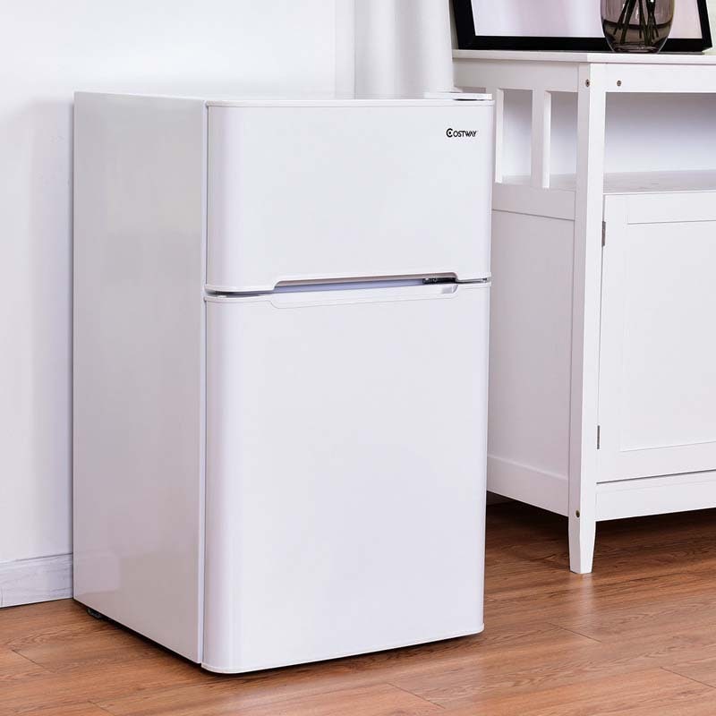 2-Door Mini Fridge with Freezer, 3.2 Cu.Ft Compact Refrigerator with Removable Glass Shelves & Mechanical Control for Dorm, Apartment
