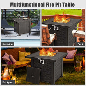 30" Square Propane Fire Pit Table, 50000 BTU Outdoor Gas Fire Table with Lava Rocks & Cover