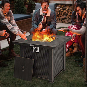 30" Square Propane Fire Pit Table, 50000 BTU Outdoor Gas Fire Table with Lava Rocks & Cover