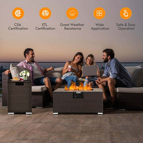 32" x 20" 40000 BTU Rattan Propane Fire Pit Table Set with Side Table Tank, Lava Rocks & Cover