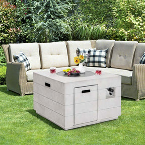 34" Concrete Square Gas Fire Table, 50000 BTU Outdoor Propane Fire Pit Table with Lava Rocks & Cover