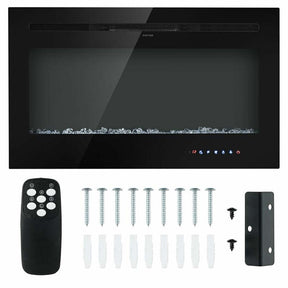 36" Ultra-Thin Recessed Electric Fireplace Insert, 1500W Wall-mounted Fireplace Heater with 9 Flame Colors