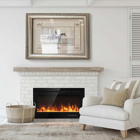 36" Ultra-Thin Recessed Electric Fireplace Insert, 1500W Wall-mounted Fireplace Heater with 9 Flame Colors