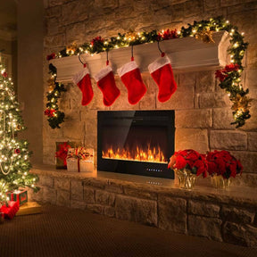 36" Ultra-Thin Recessed Electric Fireplace Insert, 1500W Wall-mounted Fireplace Heater with 9 Flame Colors