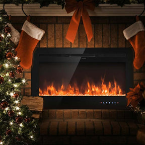 36" Ultra-Thin Recessed Electric Fireplace Insert, 1500W Wall-mounted Fireplace Heater with 9 Flame Colors