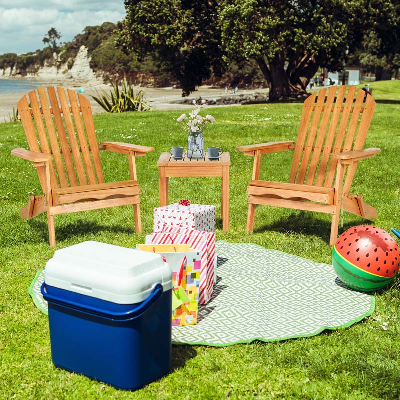 3-Piece Folding Adirondack Chair Set with Side Table, Eucalyptus Wood Outdoor Lounger Chairs & Table Set for Backyard, Garden, Poolside