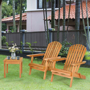 3-Piece Folding Adirondack Chair Set with Side Table, Eucalyptus Wood Outdoor Lounger Chairs & Table Set for Backyard, Garden, Poolside