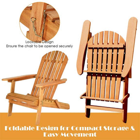 3-Piece Folding Adirondack Chair Set with Side Table, Eucalyptus Wood Outdoor Lounger Chairs & Table Set for Backyard, Garden, Poolside