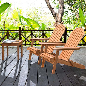 3-Piece Folding Adirondack Chair Set with Side Table, Eucalyptus Wood Outdoor Lounger Chairs & Table Set for Backyard, Garden, Poolside