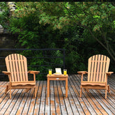 3-Piece Folding Adirondack Chair Set with Side Table, Eucalyptus Wood Outdoor Lounger Chairs & Table Set for Backyard, Garden, Poolside