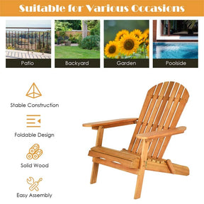 3-Piece Folding Adirondack Chair Set with Side Table, Eucalyptus Wood Outdoor Lounger Chairs & Table Set for Backyard, Garden, Poolside
