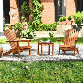3-Piece Folding Adirondack Chair Set with Side Table, Eucalyptus Wood Outdoor Lounger Chairs & Table Set for Backyard, Garden, Poolside