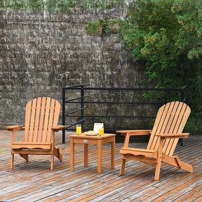 3-Piece Folding Adirondack Chair Set with Side Table, Eucalyptus Wood Outdoor Lounger Chairs & Table Set for Backyard, Garden, Poolside