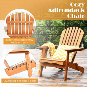 3-Piece Folding Adirondack Chair Set with Side Table, Eucalyptus Wood Outdoor Lounger Chairs & Table Set for Backyard, Garden, Poolside