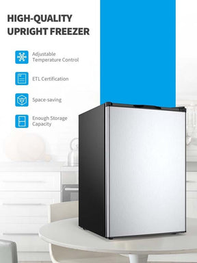 3.0 Cu.Ft Compact Upright Freezer, Mini Freezer with Reversible Single Stainless Steel Door & Removable Shelves for Home Office, Apartment