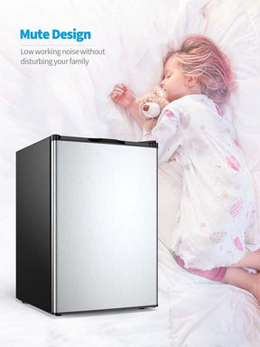 3.0 Cu.Ft Compact Upright Freezer, Mini Freezer with Reversible Single Stainless Steel Door & Removable Shelves for Home Office, Apartment
