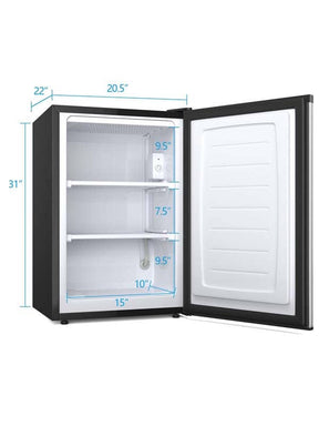 3.0 Cu.Ft Compact Upright Freezer, Mini Freezer with Reversible Single Stainless Steel Door & Removable Shelves for Home Office, Apartment