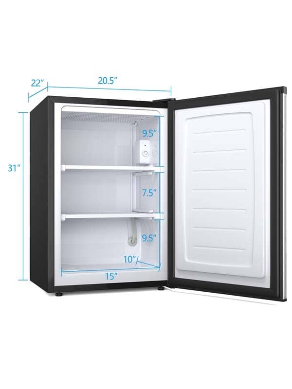3.0 Cu.Ft Compact Upright Freezer, Mini Freezer with Reversible Single Stainless Steel Door & Removable Shelves for Home Office, Apartment