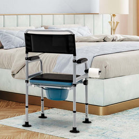 4-in-1 Folding Bedside Commode Chair with Arms, Height Adjustable Portable Toilet Bath Shower Potty Chair