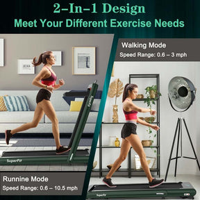2 in 1 4.75HP Folding Treadmill, Under Desk Electric Treadmill, Portable Running Machine with APP Control, LED Touch Screen, Bluetooth Speaker