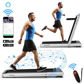 2 in 1 4.75HP Folding Treadmill, Under Desk Electric Treadmill, Portable Running Machine with APP Control, LED Touch Screen, Bluetooth Speaker