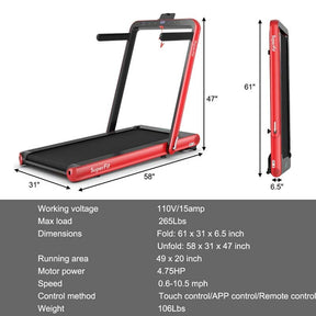 2 in 1 4.75HP Folding Treadmill, Under Desk Electric Treadmill, Portable Running Machine with APP Control, LED Touch Screen, Bluetooth Speaker