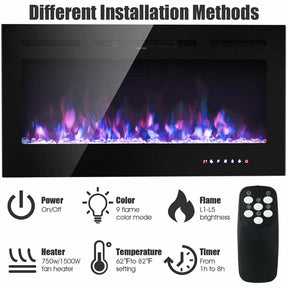40" Ultra-Thin Electric Fireplace Insert, In-Wall Recessed & Wall Mounted 1500W Fireplace Heater with 9 Flame Colors, Thermostat, Temperature Control