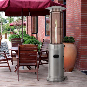 41000 BTU Standing Propane Patio Heater with Wheels, Stainless Steel Round Glass Tube Gas Outdoor Heater