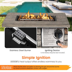 43.5" Faux Stone Rectangular Propane Fire Pit Table, 50000 BTU Gas Fire Table with Lava Rocks & PVC Cover