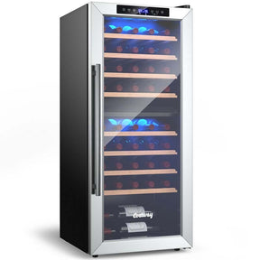 20" 43-Bottle Dual Zone Wine Cooler Refrigerator Freestanding Wine Cellar with 8 Wooden Shelves