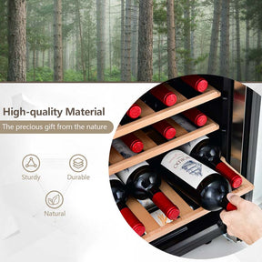 20" 43-Bottle Dual Zone Wine Cooler Refrigerator Freestanding Wine Cellar with 8 Wooden Shelves