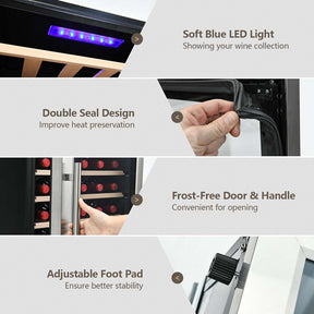 20" 43-Bottle Dual Zone Wine Cooler Refrigerator Freestanding Wine Cellar with 8 Wooden Shelves