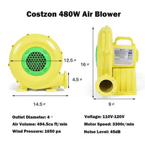 480 Watt 0.6 HP Air Blower for Inflatable Bounce House Bouncy Castle, Portable Pump Fan Commercial Inflatable Bouncer Blower