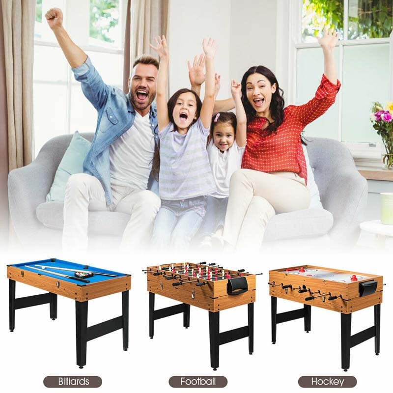 48" Multi Game Table, 3-in-1 Foosball Soccer, Billiards & Air Hockey Combo Table for Adults & Kids, Game Room, Arcade, Party, Family Night