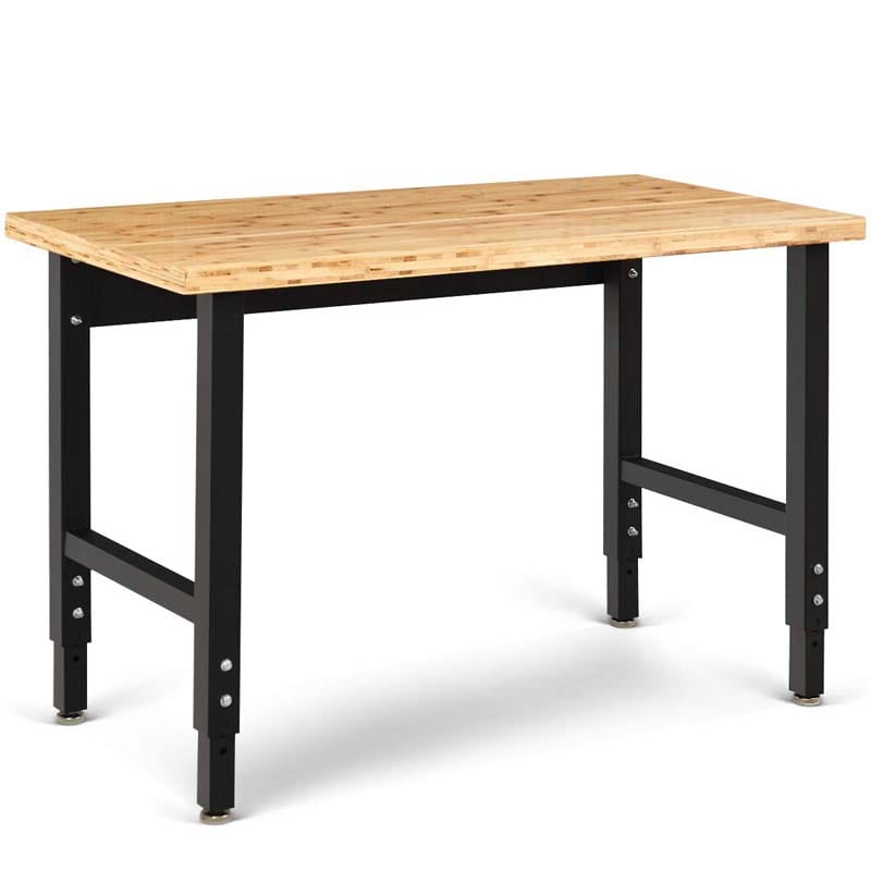 48" Adjustable Bamboo Workbench for Garage, 1500 LBS Heavy-Duty Work Table Hardwood Workstation