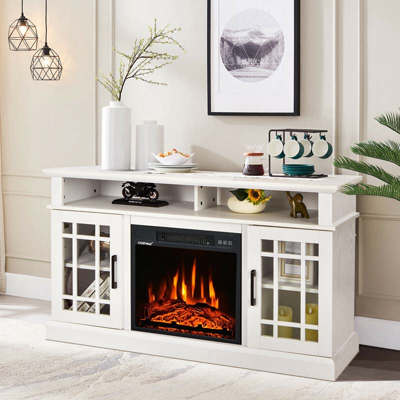 48" Electric Fireplace TV Stand for TVs Up to 55", Modern Wood Media Console with 18" Fireplace Heater, Remote Control & Adjustable Shelves