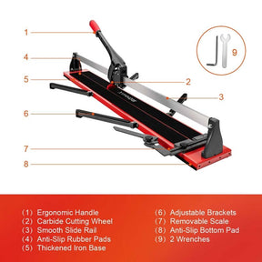 48" Manual Tile Cutter, Professional Ceramic Porcelain Floor Tile Cutting Machine with Tungsten Carbide Wheel, Removable Scale & Adjustable Brackets