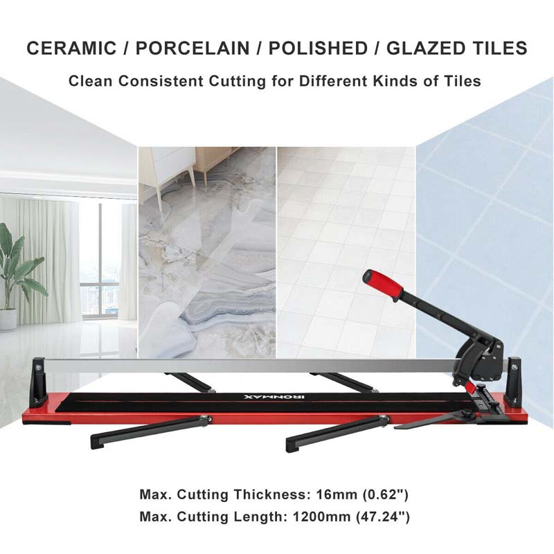 48" Manual Tile Cutter, Professional Ceramic Porcelain Floor Tile Cutting Machine with Tungsten Carbide Wheel, Removable Scale & Adjustable Brackets